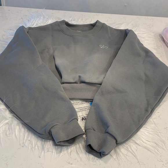 ALO Yoga Women's Classic Gray Cropped Crew Neck - Picture 1 of 4